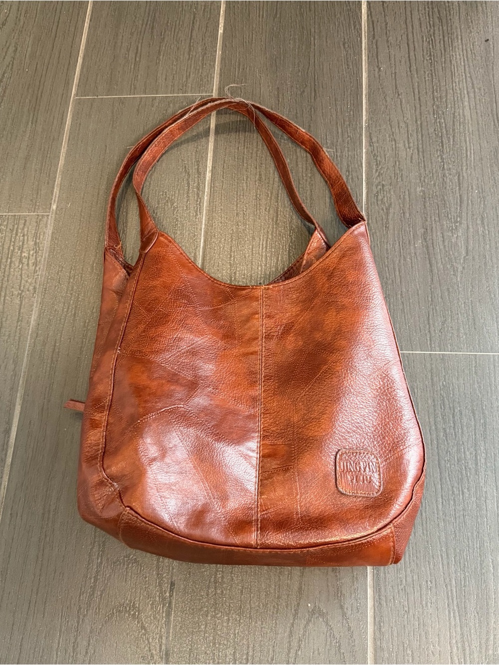 Classic Cognac Leather Shoulder Bag with  Logo